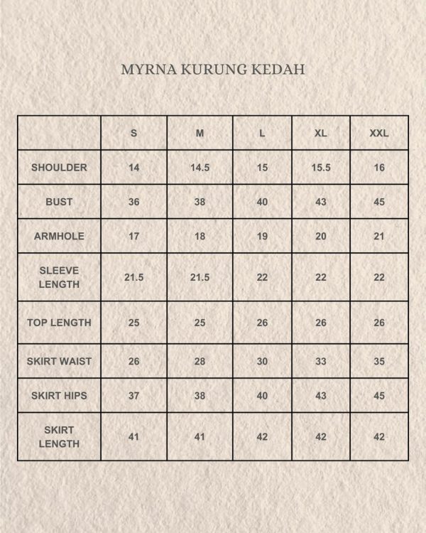 Myrna Size Chart Myrna Size Chart