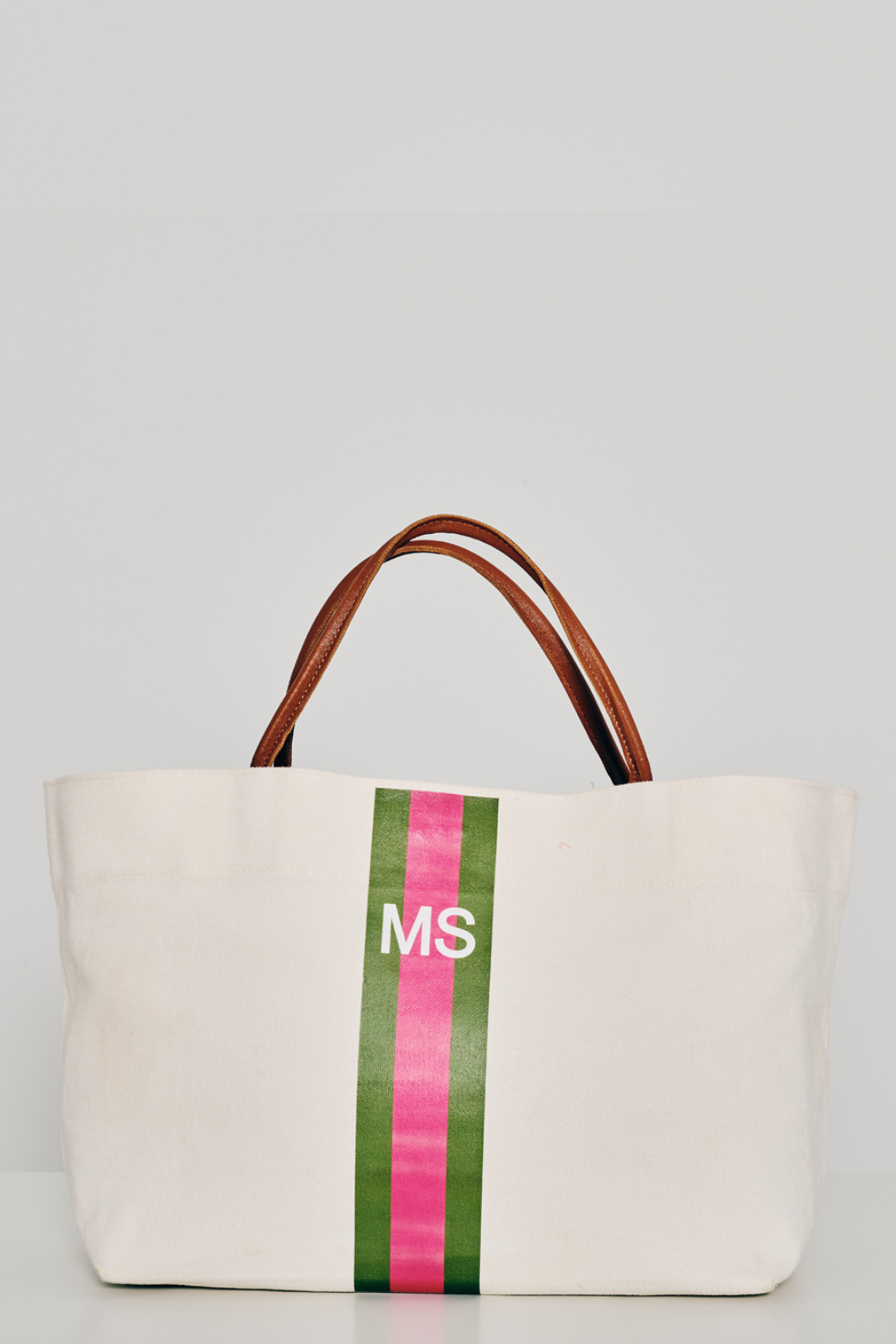As Is - Petra Classic Canvas Tote Bag with Initials (Pink Green)
