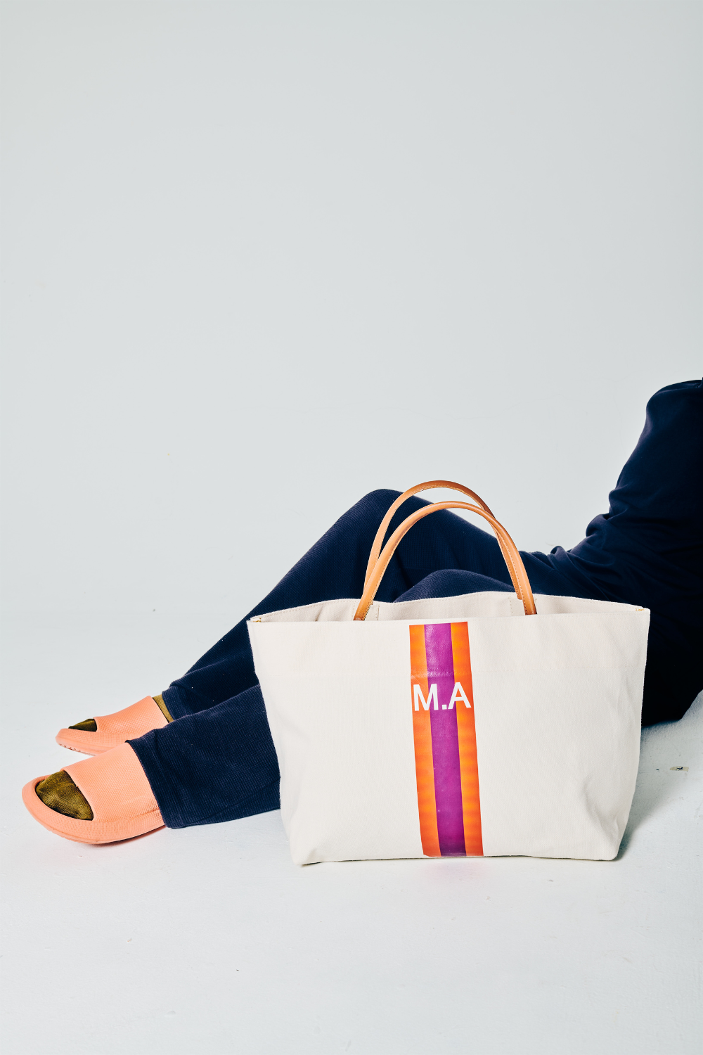 As Is - Petra Classic Canvas Tote Bag with Initials (Purple Orange)
